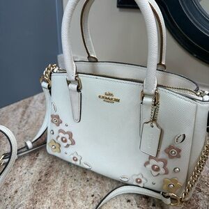 Coach White and Gold Floral Satchel